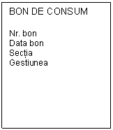 Text Box: BON DE CONSUM

Nr. bon
Data bon
Sectia
Gestiunea


