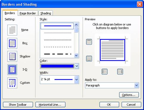 borders and shading