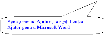 Rounded Rectangular Callout: Apelati meniul Ajutor si alegeti functia Ajutor pentru Microsoft Word