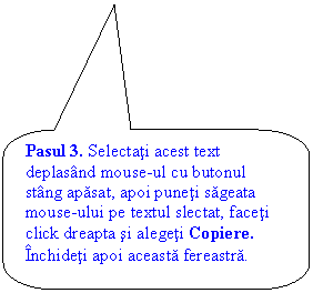 Rounded Rectangular Callout: Pasul 3. Selectati acest text deplasand mouse-ul cu butonul stang apasat, apoi puneti sageata mouse-ului pe textul slectat, faceti click dreapta si alegeti Copiere. Inchideti apoi aceasta fereastra.