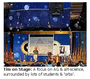 Text Box:  
Tim on Stage: A focus on AG & alt-science, surrounded by lots of students & 'orbs'.
