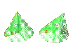 A right circular cone and an oblique circular cone