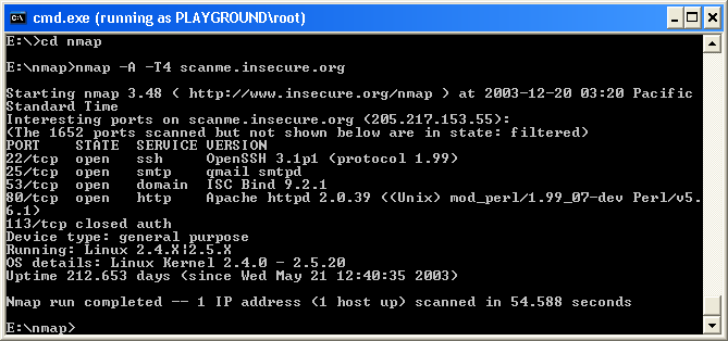 Executing Nmap from a Windows command shell