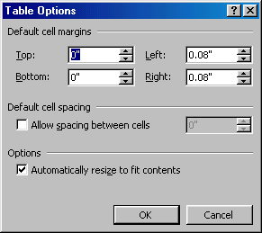 [Table Options dialog box]