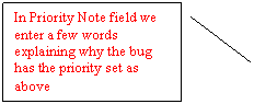 Line Callout 2: In Priority Note field we enter a few words explaining why the bug has the priority set as above